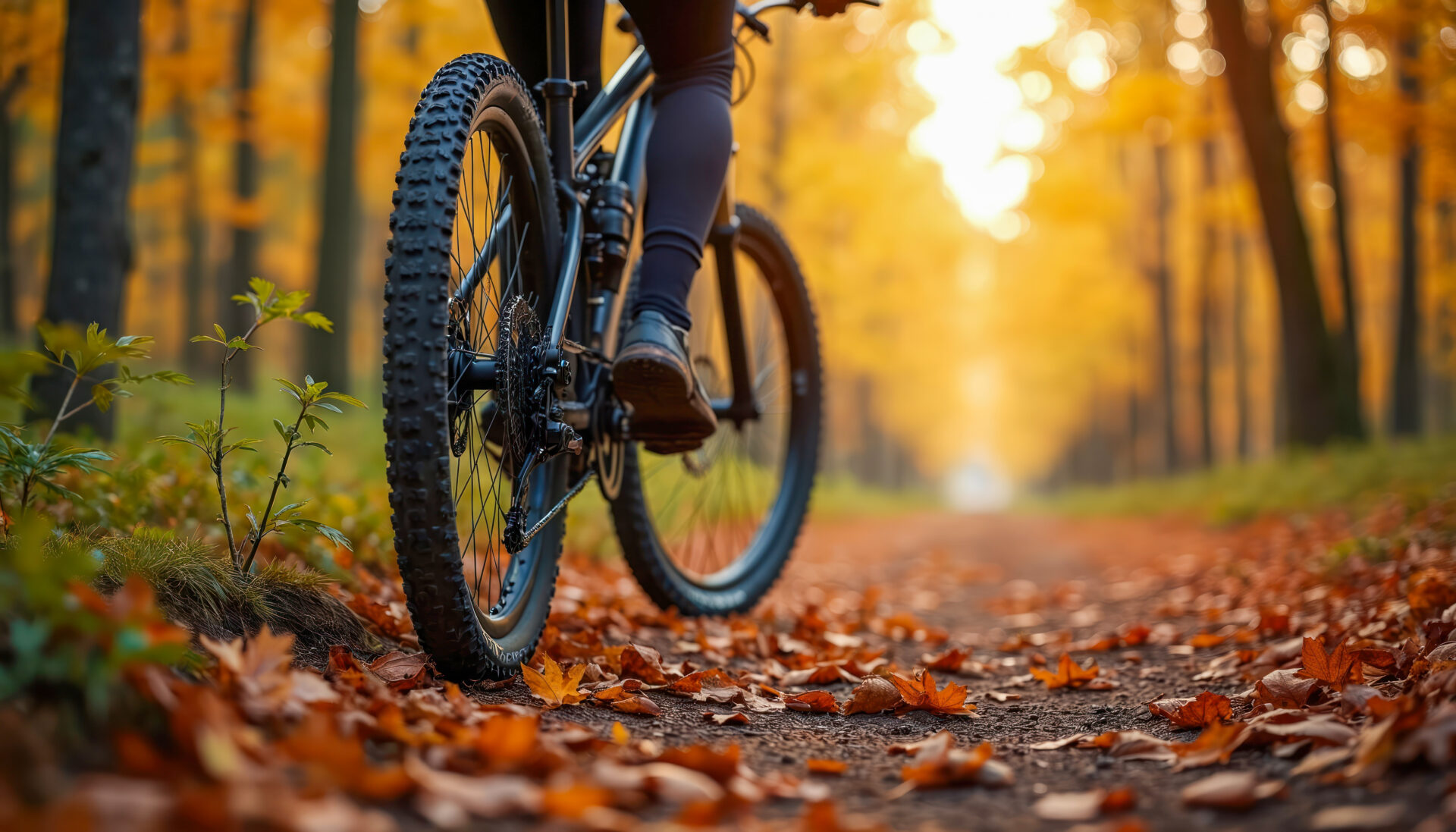 Mountain bike stands on trail in autumn forest Cyclist parked bicycle in nature Fall foliage background Adventure travel exploration healthy lifestyle concept Outdoors recreation sport - Vorteilhaft Leben - Vorteilhaft Leben